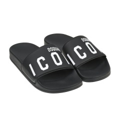 Черные шлепки с принтом "ICON" Dsquared2